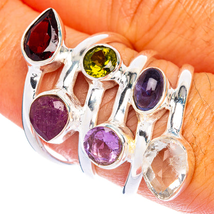 Large Garnet, Ruby, Peridot, Amethyst, Tanzanite, White Quartz Ring Size 7.75 (925 Sterling Silver) R144503