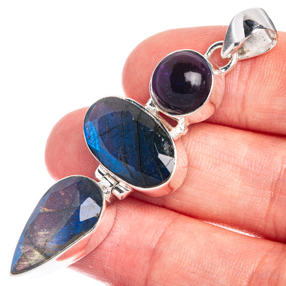 Labradorite, Amethyst Pendant 2 1/4" (925 Sterling Silver) P39784