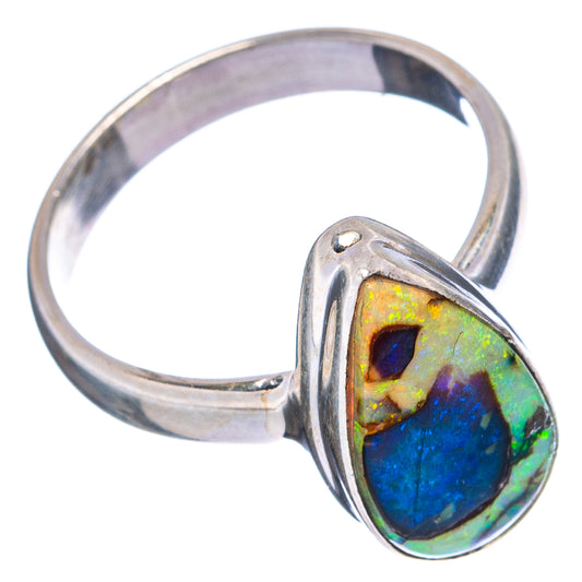 Sterling silver opal ring with teardrop blue cabochon and split shank, size 7