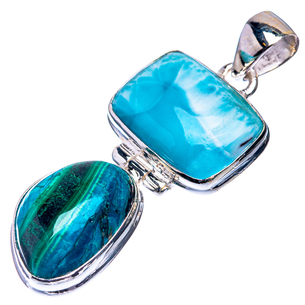 Larimar, Malachite In Chrysocolla Pendant 1 3/4" (925 Sterling Silver) P39284