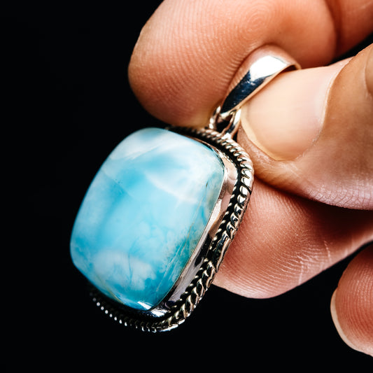 Premium Larimar Pendant 1 3/8" (.925 Sterling Silver)