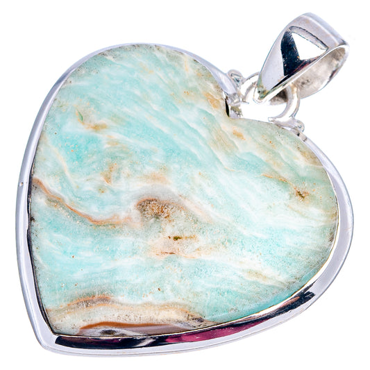 Sterling silver heart pendant with blue aragonite cabochon and silver loop bail
