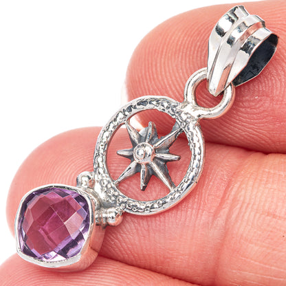 Faceted Amethyst Dainty Pendant 1 1/4" (925 Sterling Silver) P39919