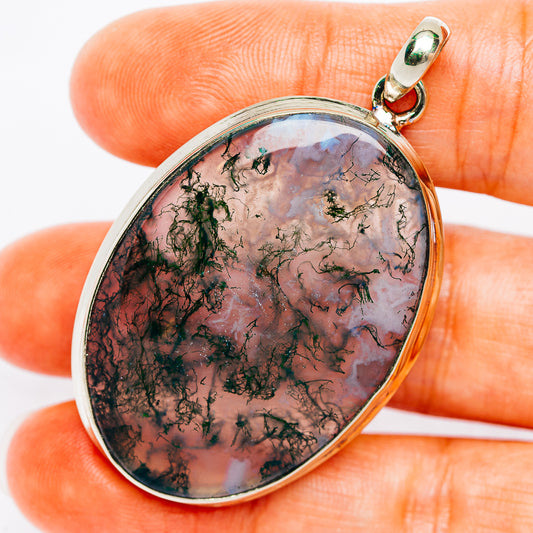 Green Moss Agate Pendant 2 1/8" (German Silver)