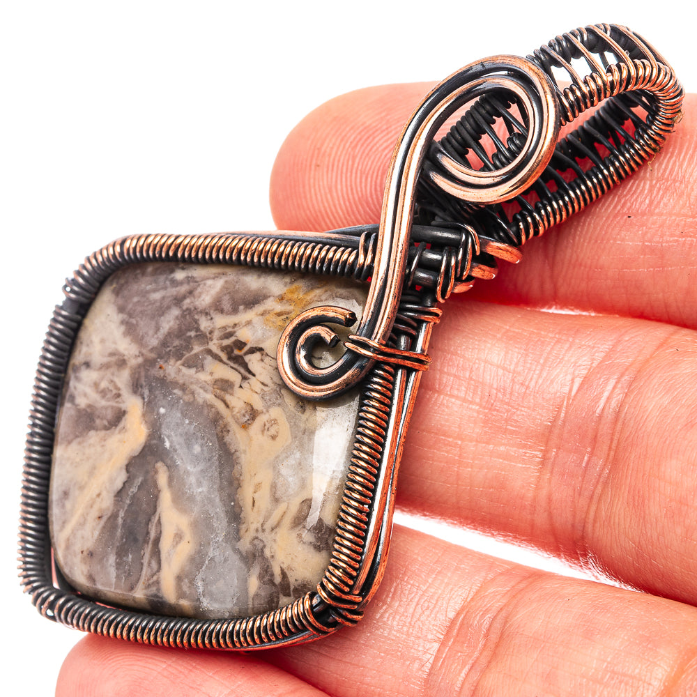 Petrified Palm Root  Wire Wrap Pendant 2 3/8" (Oxidized Copper)