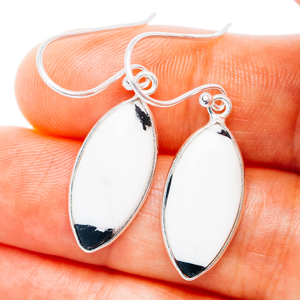 White Buffalo Turquoise Earrings 1 1/2" (.925 Sterling Silver)