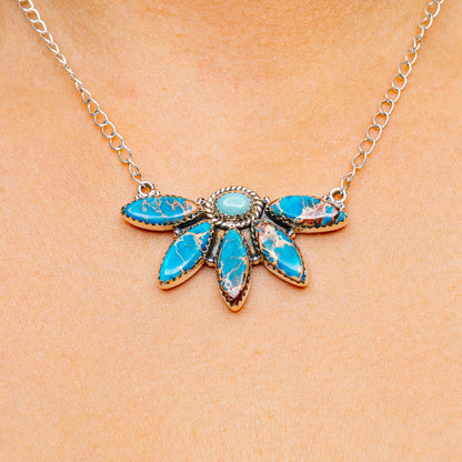 Blue Sea Sediment Jasper, Mojave Turquoise Necklace 16 to 18" (.925 Sterling Silver)