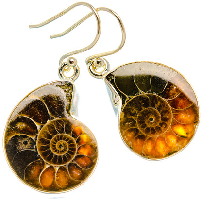 Ammonite Fossil Earrings 1 1/2" (925 Sterling Silver) EARR432057