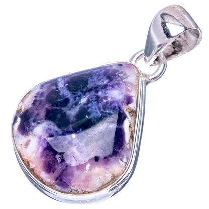 Teardrop-shaped purple opal sterling silver pendant with polished bail, full view
