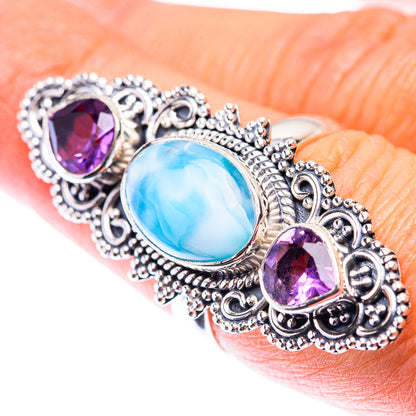 Large Larimar, Amethyst Ring Size 7.25 (925 Sterling Silver) RING140222