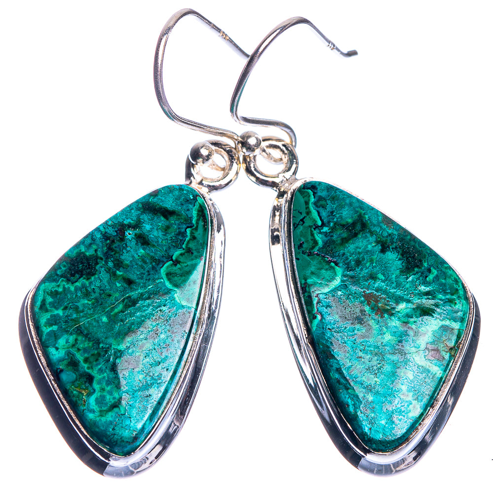 Malachite In Chrysocolla 925 Sterling Silver Earrings 1 5/8"