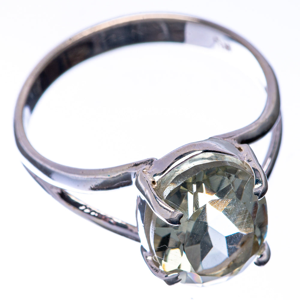 Faceted Green Amethyst Ring Size 8 (925 Sterling Silver) R145117