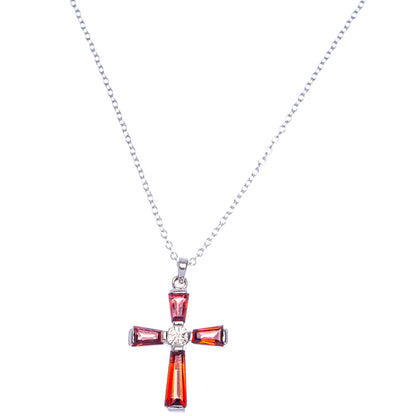 Garnet Cross Necklace 18 1/4" (925 Sterling Silver) N90044