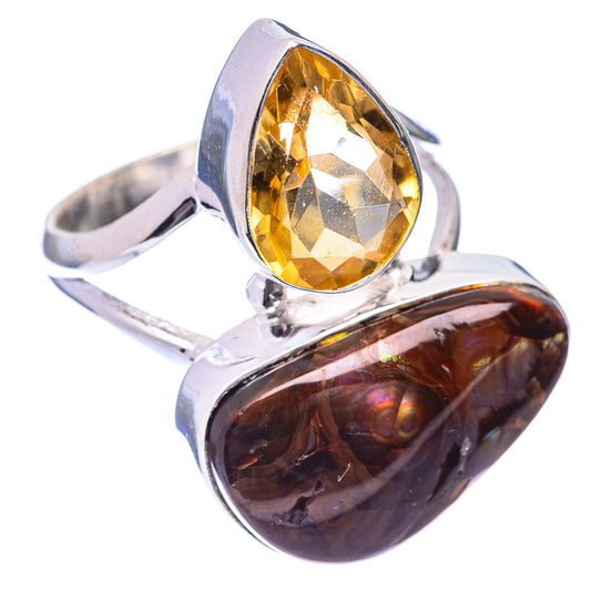 Large Mexican Fire Agate, Citrine Ring Size 9.5 (925 Sterling Silver) R140831