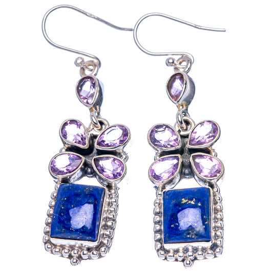 Premium Lapis Lazuli, Amethyst Earrings 2 1/8" (925 Sterling Silver) E1628