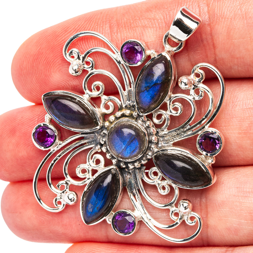 Signature Labradorite, Amethyst Pendant 1 3/4" (.925 Sterling Silver)