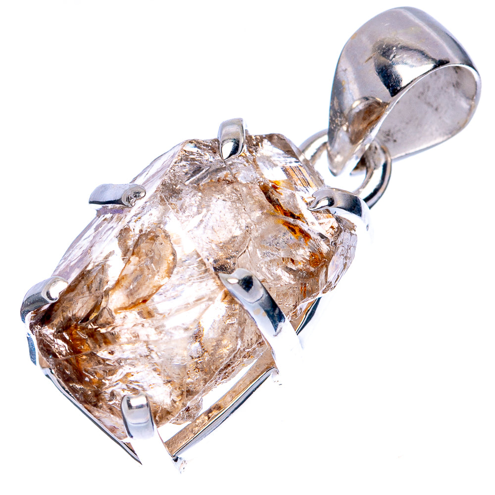 Sterling silver bezel-set quartz pendant with clear and golden crystal facets