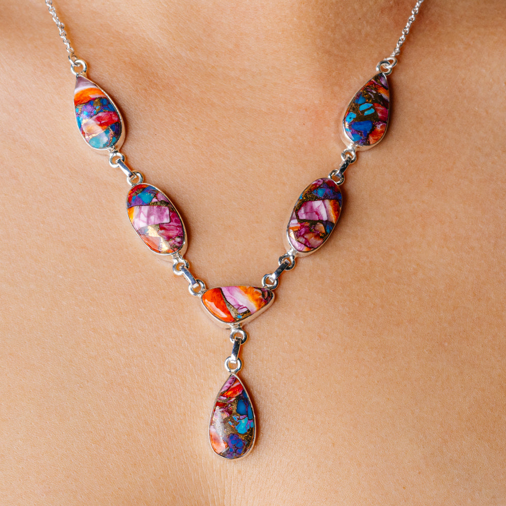 Pink Dahlia Mohave Turquoise Necklace 20 to 21 7/8" (.925 Sterling Silver)