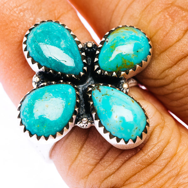 Southwestern Style Kingman Turquoise Ring Size 7 Adjustable (.925 Sterling Silver)