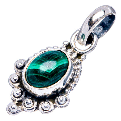 Dainty Malachite Pendant 7/8" (.925 Sterling Silver)