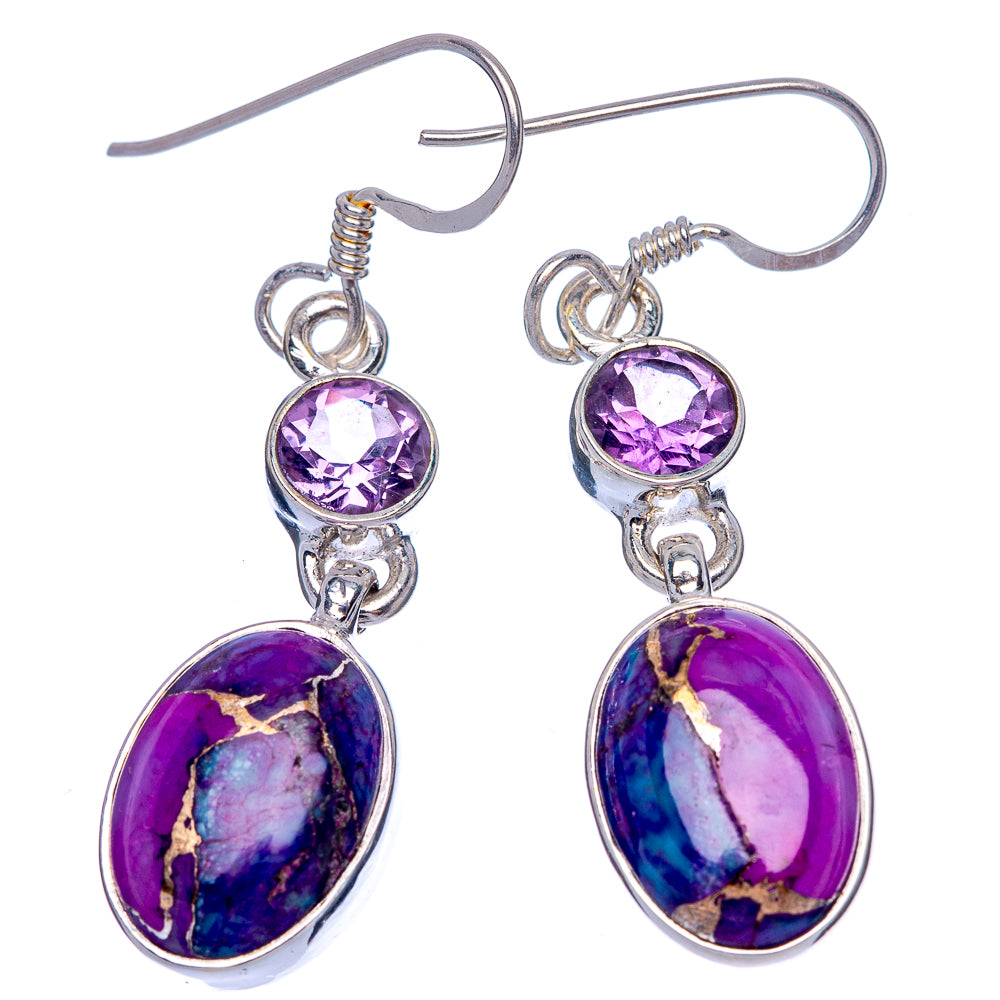 Purple Copper Composite Turquoise, Amethyst Earrings 1 3/4" (925 Sterling Silver) E433168