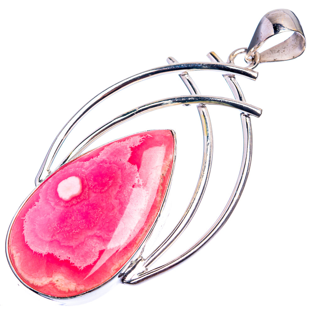 Sterling silver rhodochrosite teardrop pendant with pink stone and top hanging bail
