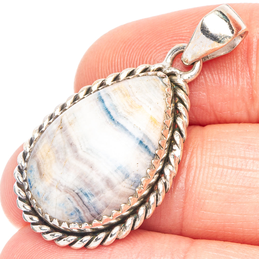 925 sterling silver blue scheelite pendant, oval stone with rope-edged bezel