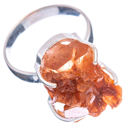 Orange aragonite cluster ring in .925 sterling silver, open band