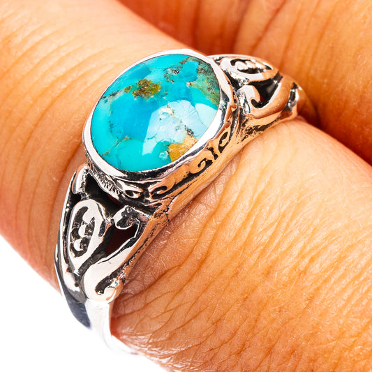 Turquoise cabochon and .925 sterling silver ring, size 9.5, oval stone, ornate bezel