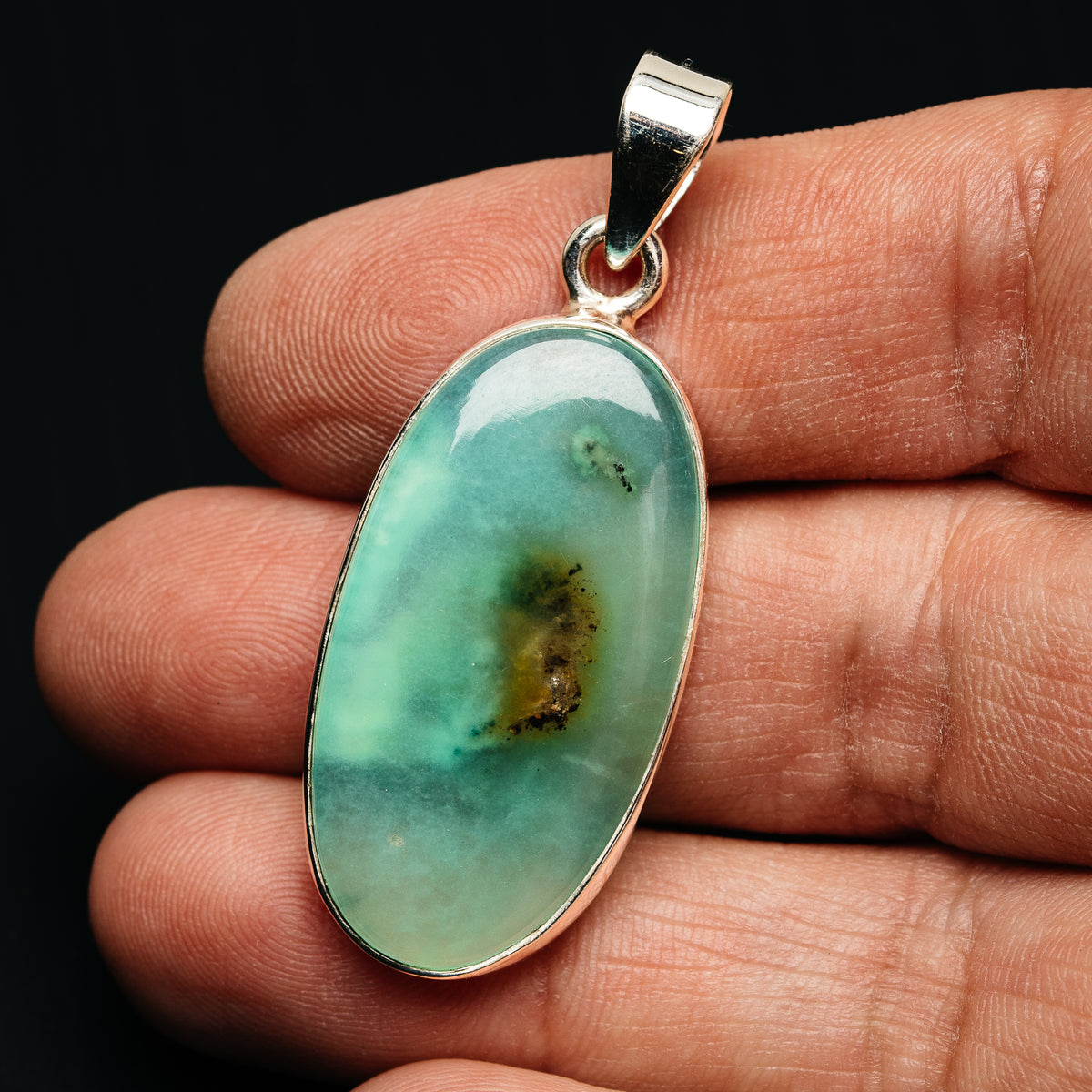 Premium Gemmy Chrysoprase Pendant 1 7/8" (.925 Sterling Silver)