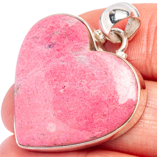 Pink thulite heart pendant, .925 sterling silver bezel and bail