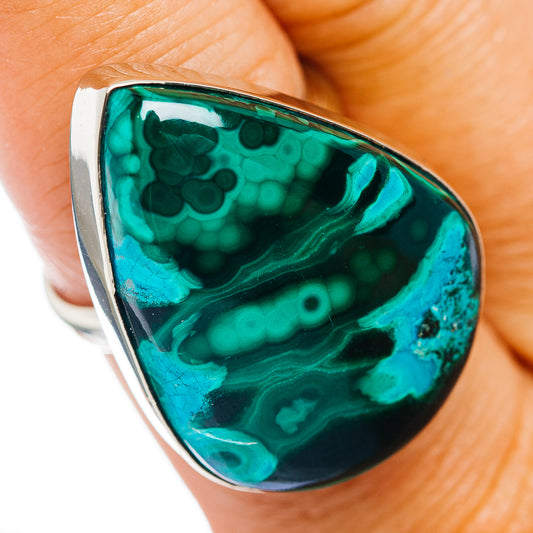 Malachite In Chrysocolla Ring Size 8.75 (German Silver)
