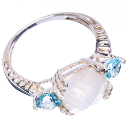 925 sterling silver ring with moonstone and two blue topaz stones, size 8