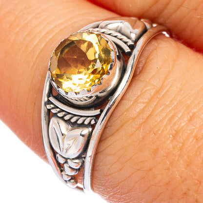 Sterling silver dainty ring with oval faceted yellow citrine gemstone, ornate setting