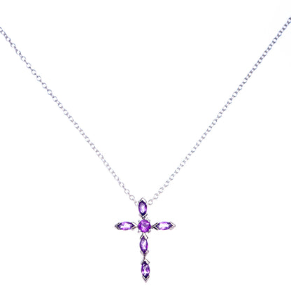 Faceted Amethyst Cross Necklace 18" (925 Sterling Silver) N90066