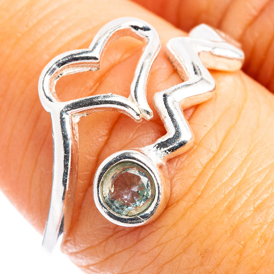 Sterling silver heart dainty ring with round blue topaz gemstone