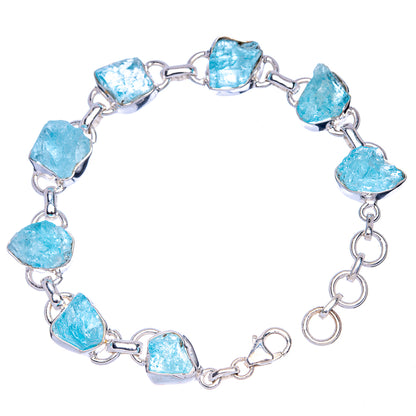 Rough Aquamarine Bracelet 7 1/8 To 8" (925 Sterling Silver) B90348