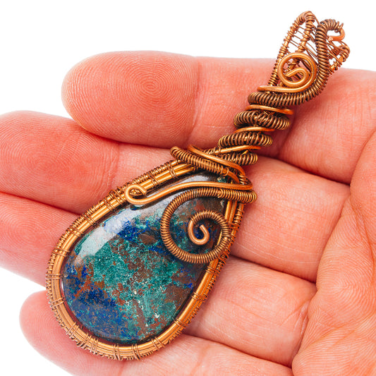 Azurite Wire Wrap Pendant 2 7/8" (Copper)