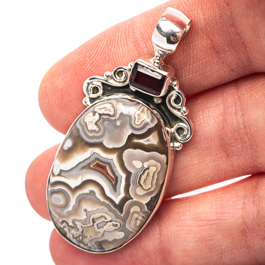Premium Southwestern Style Laguna Lace Agate Pendant 1 3/4" (.925 Sterling Silver)