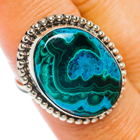 Malachite In Chrysocolla Ring Size 8.75 (German Silver)
