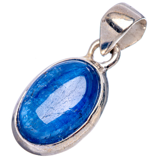 Oval blue kyanite pendant with sterling silver frame and hanging bail