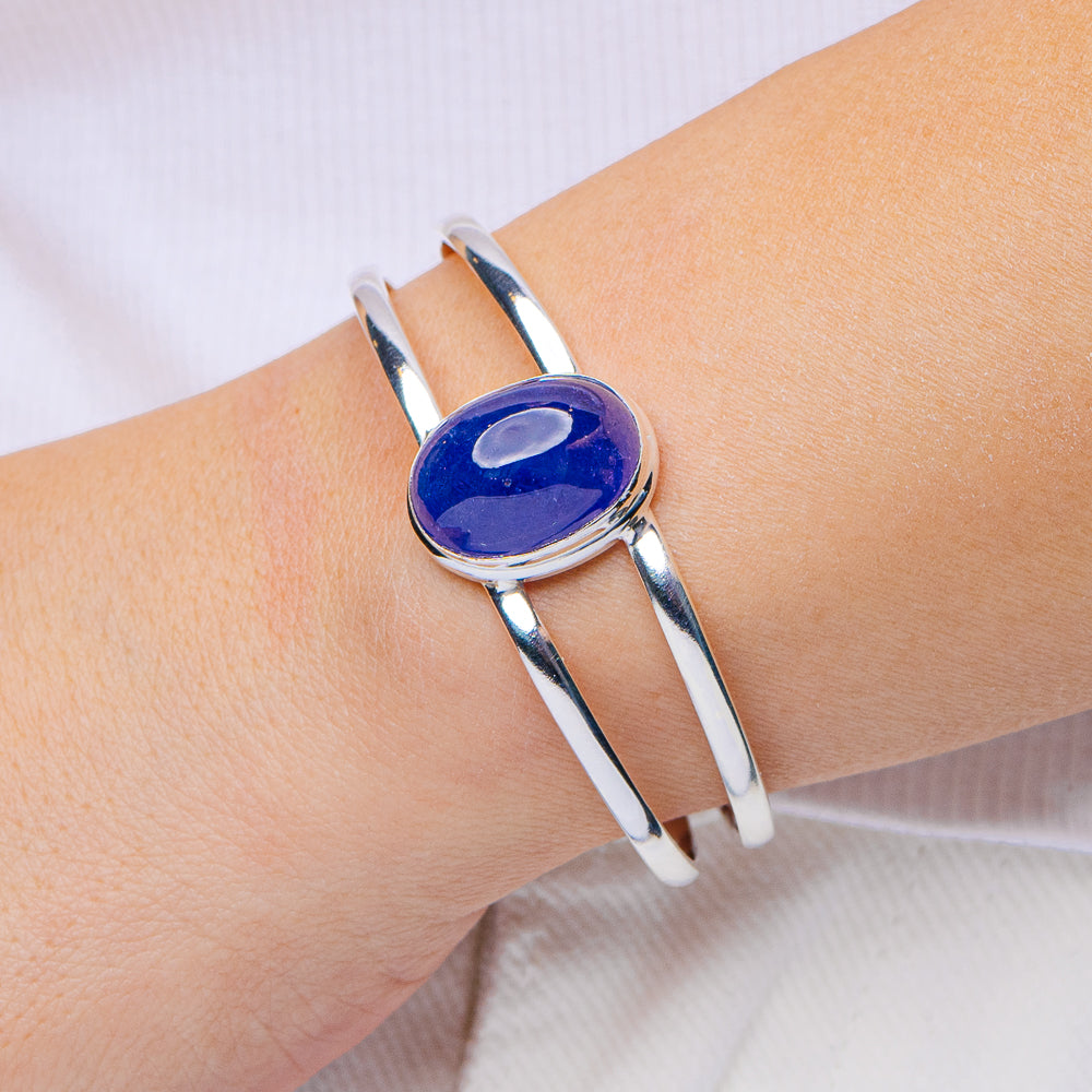 Tanzanite Cuff Bracelet Adjustable (.925 Sterling Silver)