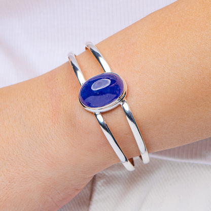 Tanzanite Cuff Bracelet Adjustable (.925 Sterling Silver)