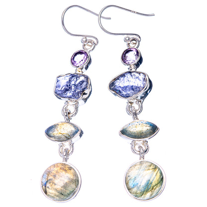 Premium Labradorite, Tanzanite, Amethyst Earrings 2 1/4" (925 Sterling Silver) E1289