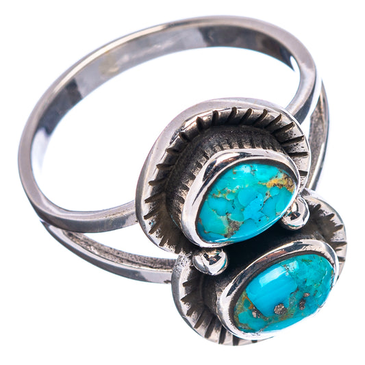 Sterling silver turquoise ring with stacked oval cabochons and sunburst-style bezel