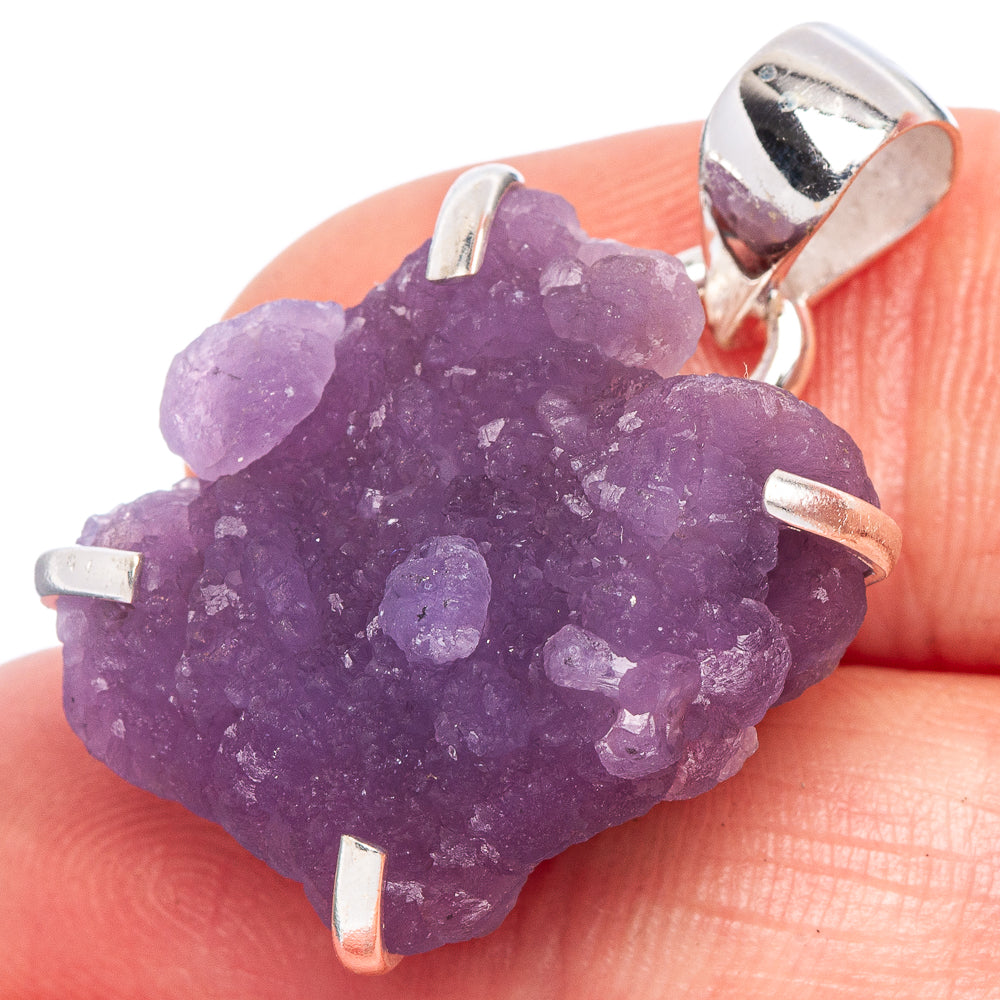 Grape chalcedony pendant in 925 sterling silver, purple crystal cluster with bail