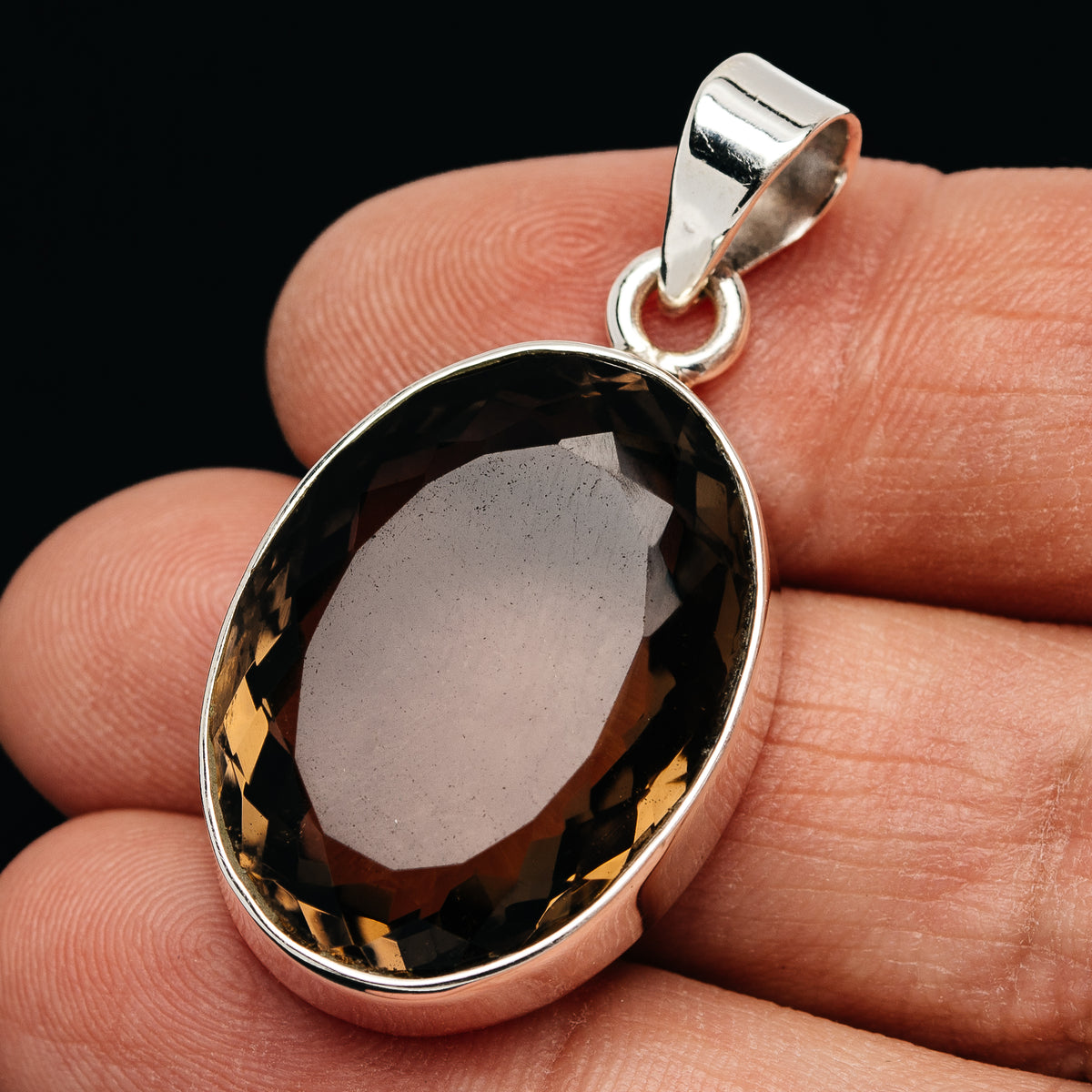 Premium 34ct Faceted Smoky Quartz Pendant 1 1/2" (.925 Sterling Silver)