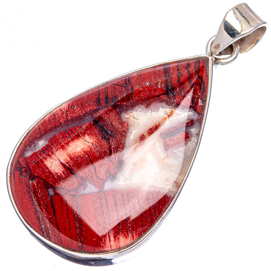 Large teardrop jasper pendant with silver bail, red, white, and dark inclusions