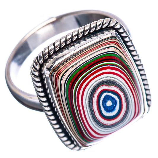 Sterling silver ring with square inlay of colorful concentric stripes