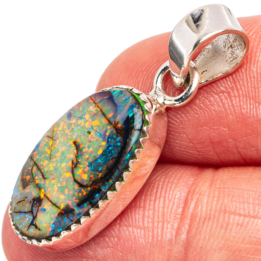 Sterling silver opal pendant with oval multicolor opal stone and round bail